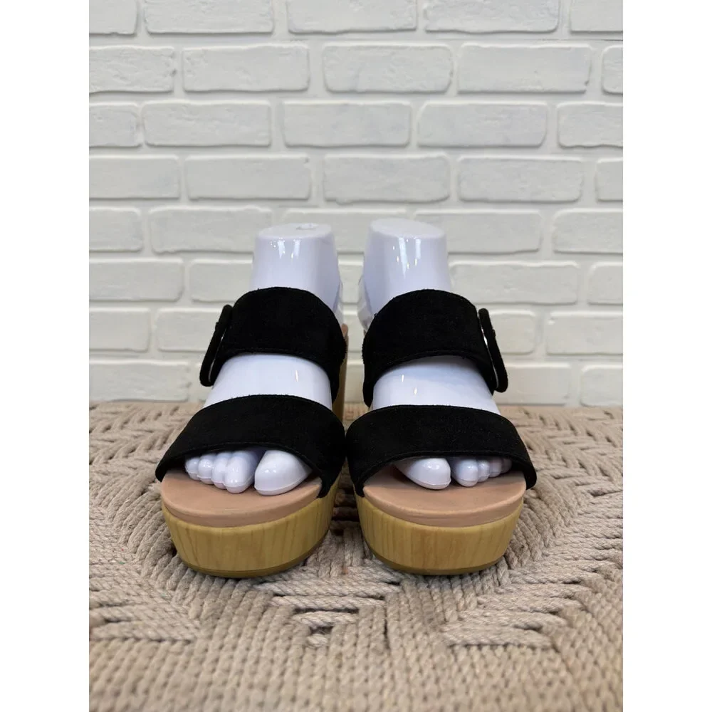Dr. Scholl's Bayside Platform Sandals Black Suede-Look Size 7.5
